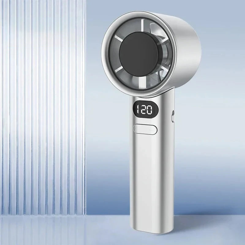 Mini Handheld Fan Mute Handheld Fan 4 Speeds Adjustment Air Calculating Fan with Power Display Portable Handheld Fan