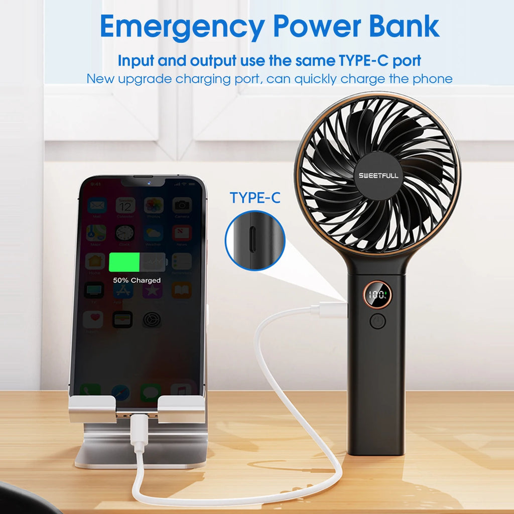 Handheld Fan 4000Mah Portable Mini Fan with Backup Power Desk Fan USB Rechargeable Operated Cooling Electric Fan Travel Office