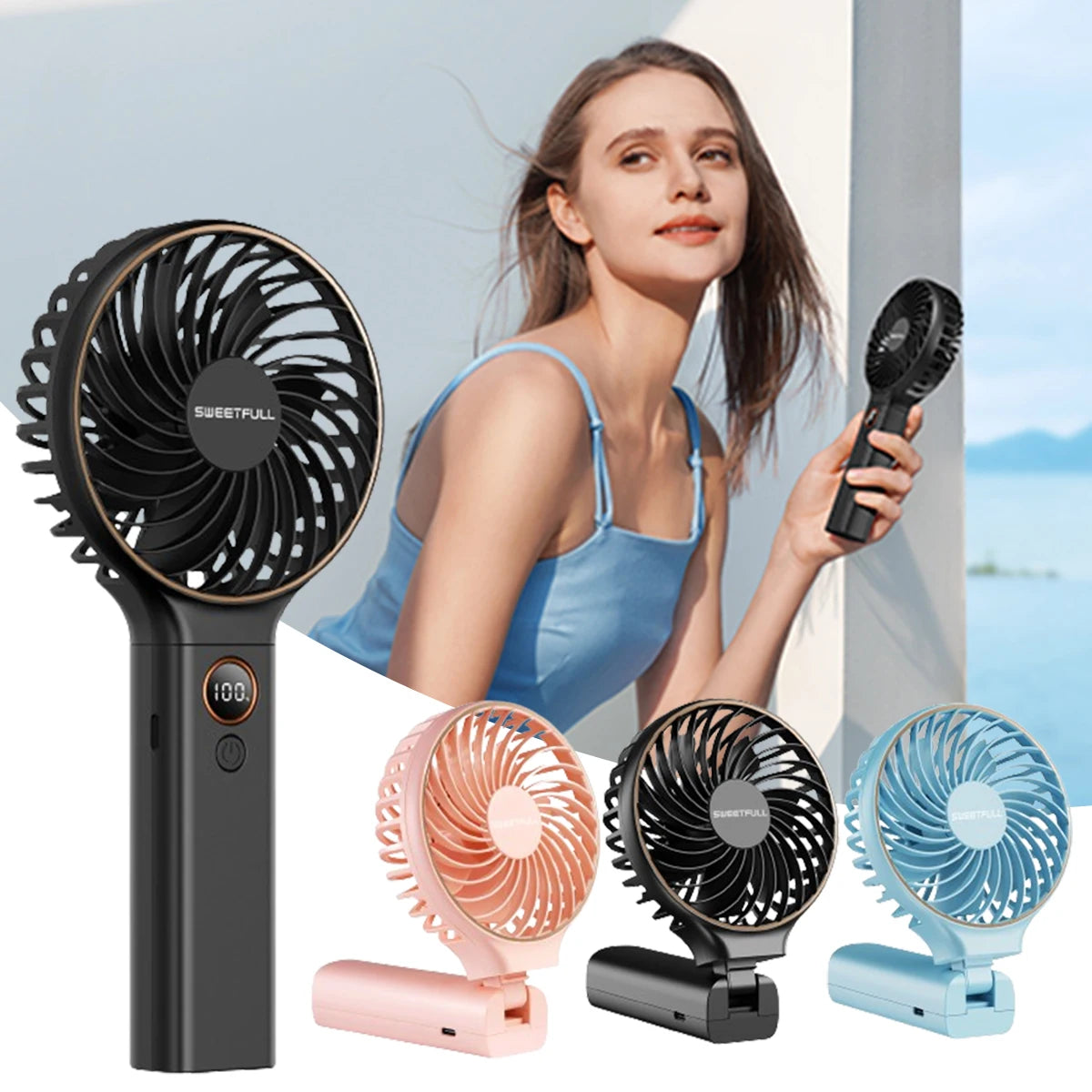 Handheld Fan 4000Mah Portable Mini Fan with Backup Power Desk Fan USB Rechargeable Operated Cooling Electric Fan Travel Office