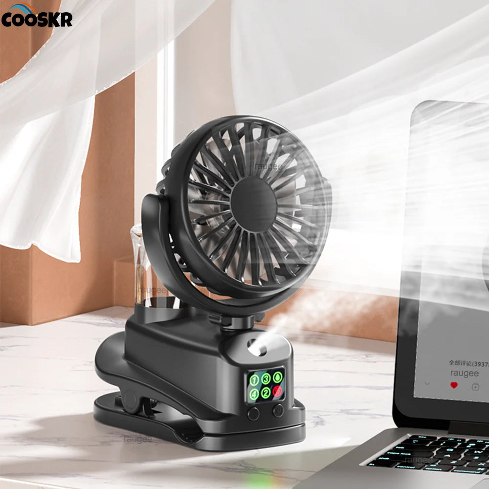Portable Clip Fan Rechargeable Desktop Fan Wireless Ceiling Electric Fan Mini Spray Mister Humidifier Fan 360° Rotating Clip Fan