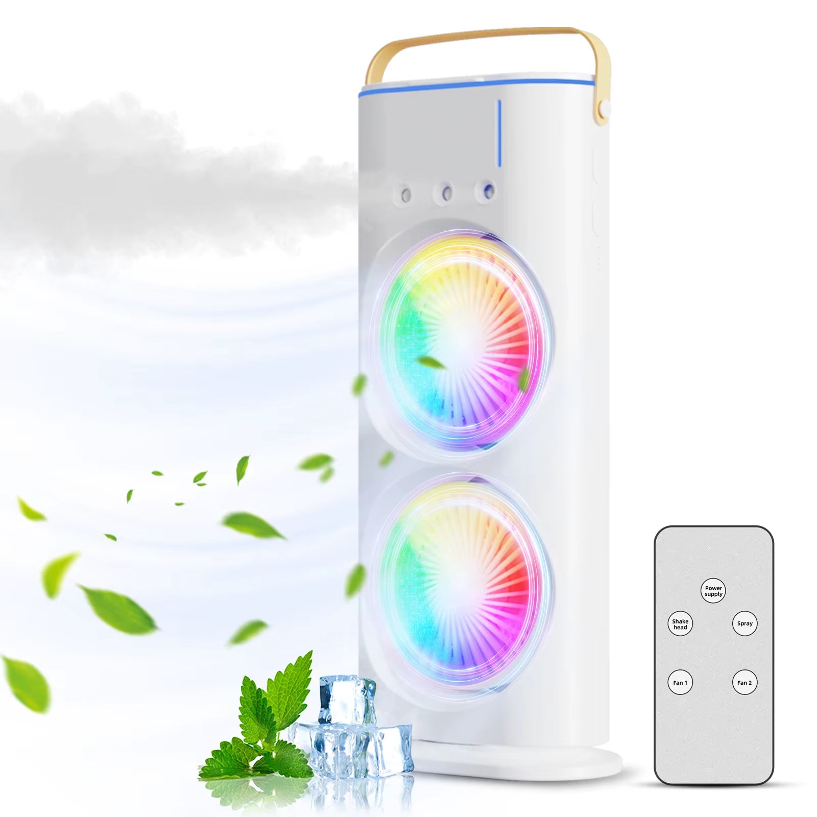 2-In-1 Dual Fan Three-Hole Spray Humidification Fan Water Cooling Fan Air Cooling Fan with RGB Colorful Lights Humidifier