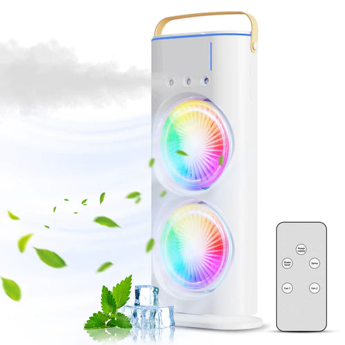 2-In-1 Dual Fan Three-Hole Spray Humidification Fan Water Cooling Fan Air Cooling Fan with RGB Colorful Lights Humidifier