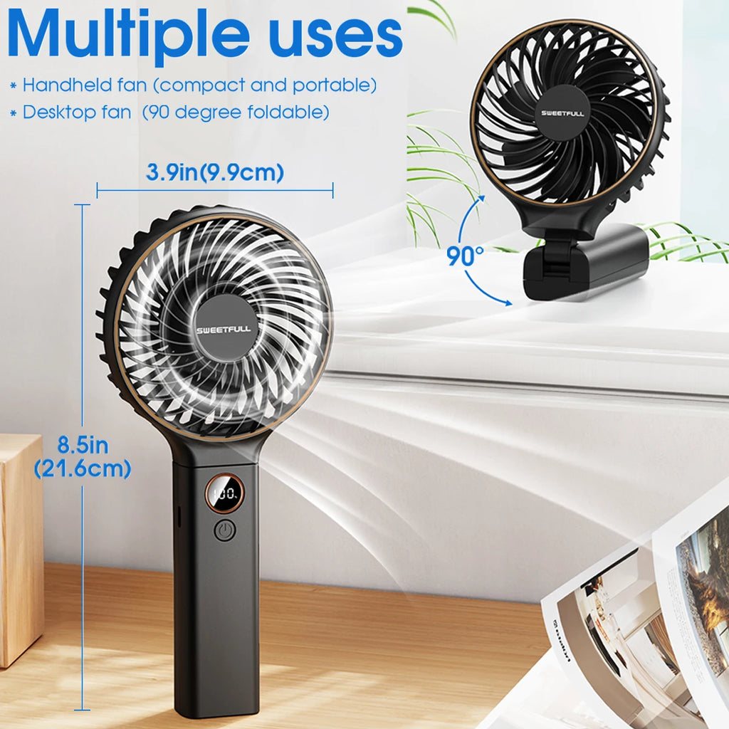 Handheld Fan 4000Mah Portable Mini Fan with Backup Power Desk Fan USB Rechargeable Operated Cooling Electric Fan Travel Office
