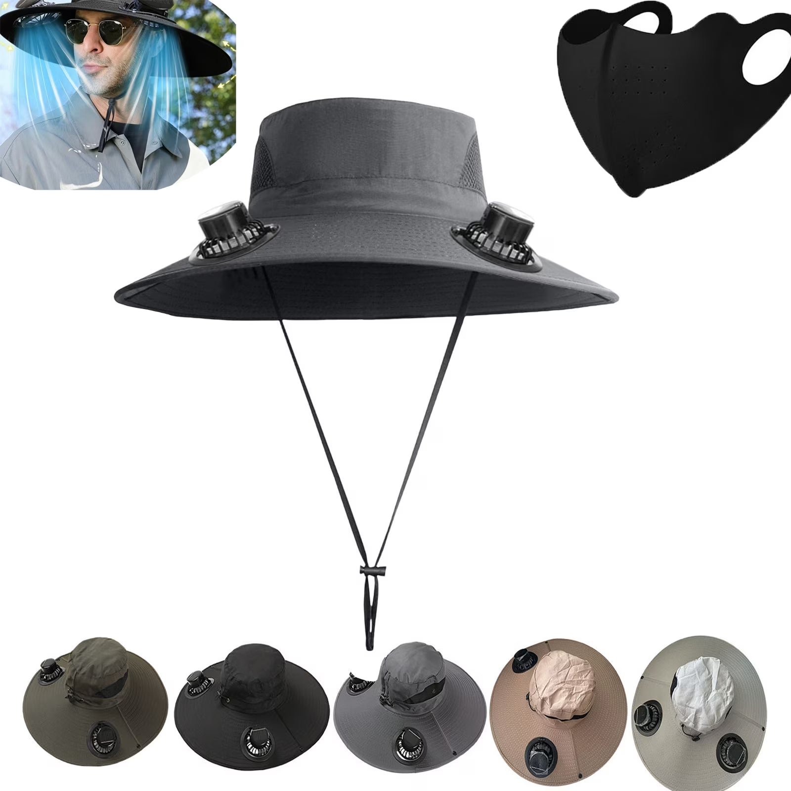 Solar Fan Hat,Solar Powered Fan Hat,Wide Brim Solar Fan Hat Outdoor Wide Brim Sun Hat Solar Panel Fan Hat Solar Hat with Built in Fan with 2 Solar Fan Fishing Hat for Men - Removable & Usb Charging
