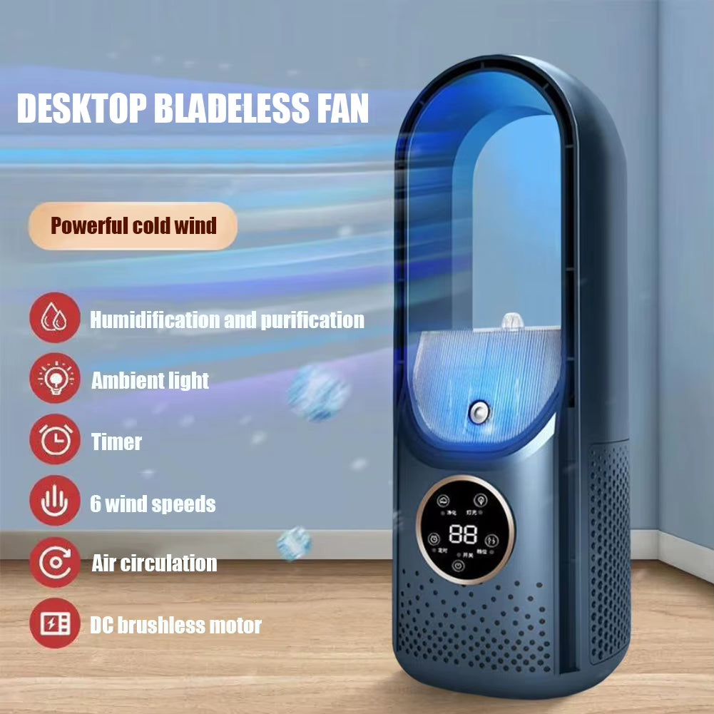 Bladeless Desktop Fan Portable Wireless Air Cooling Fan USB Charging Table Fan 6-Speed Adjustable Low Noise Vertical Cooling Fan